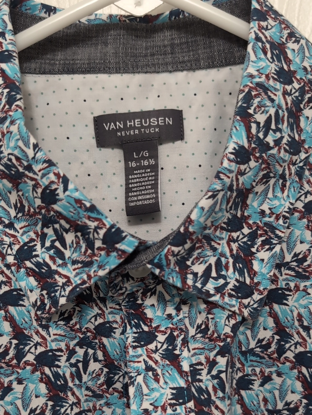 Van Heusen Men’s Teal Navy and Brown Floral Button-Down Shirt